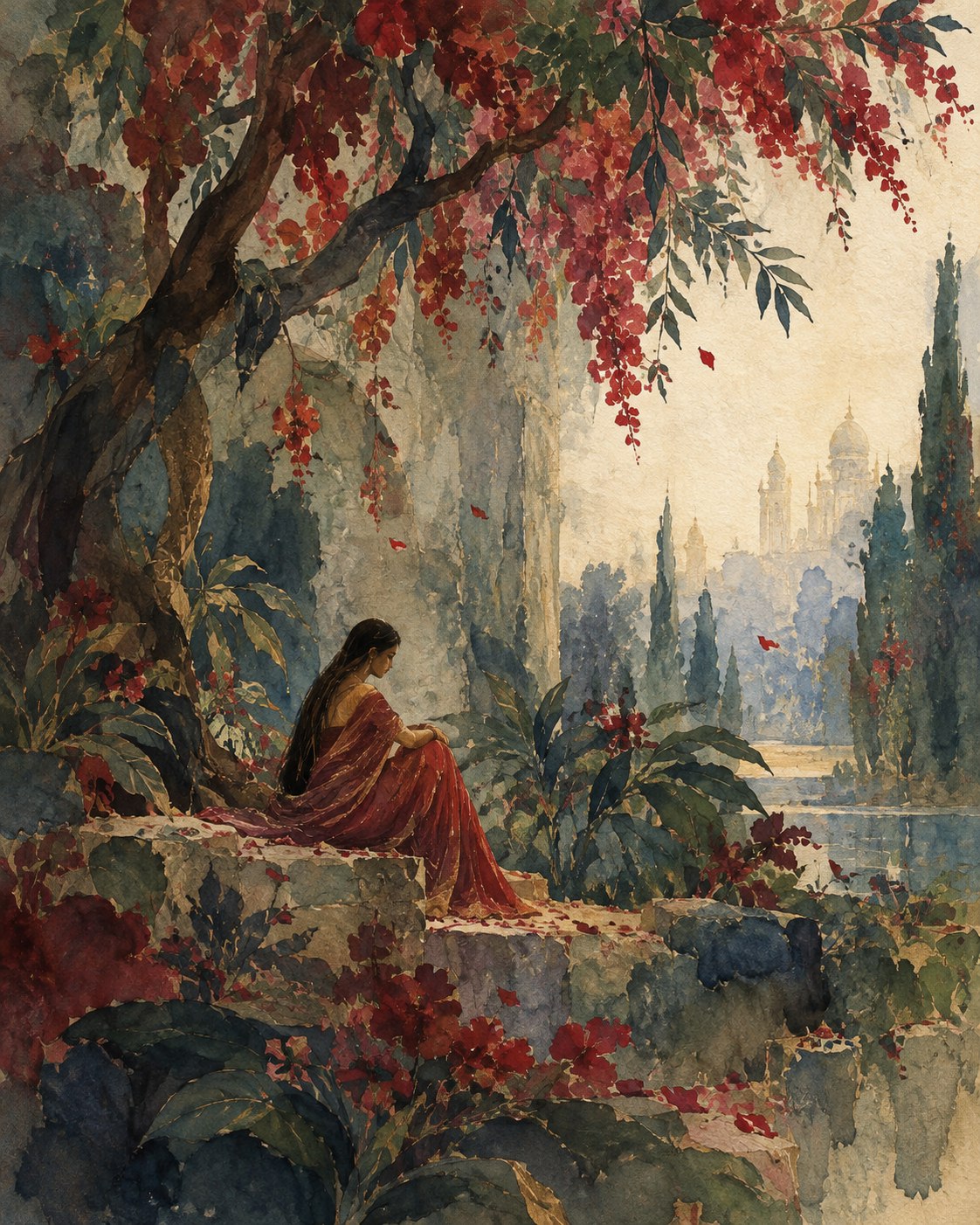 Expressive painting inspired by Sita in the Ashoka grove
